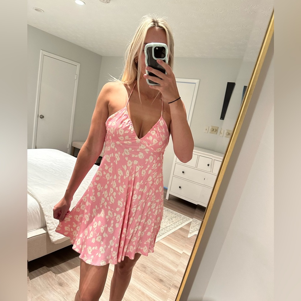 Zara Halter Pink Floral Mini Dress